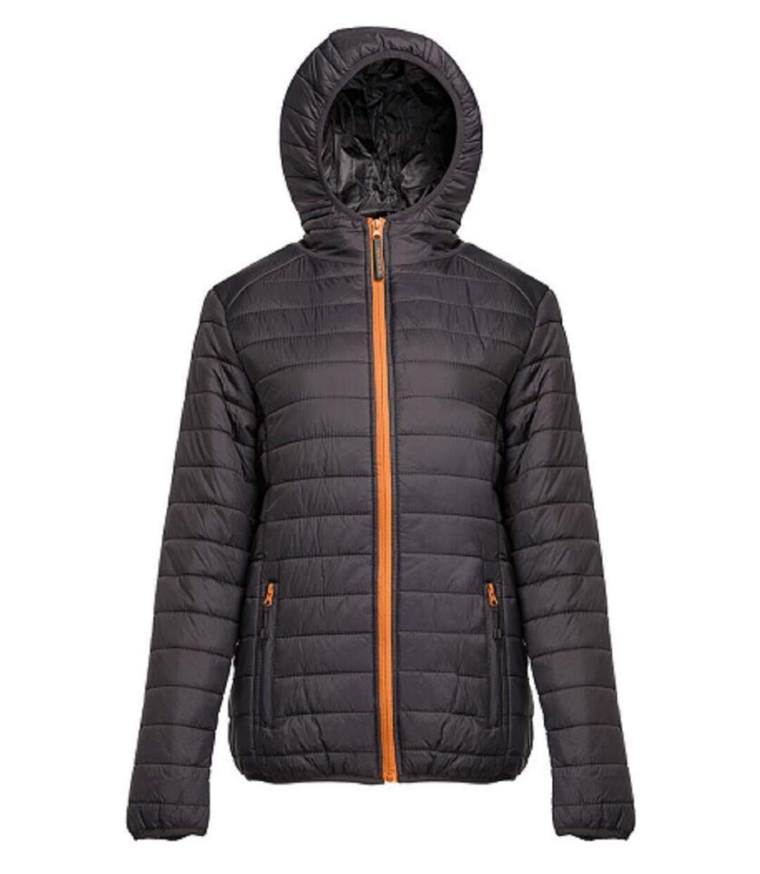 Doudoune légère à capuche - Femme - PK763 - noir et orange-1