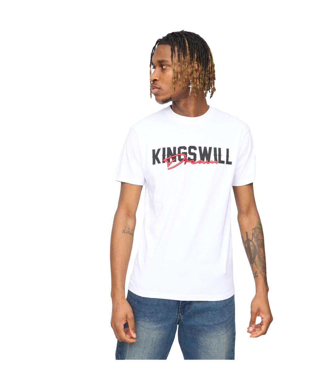 Mens Bilkie Embroidered Logo T-shirt White Kings Will Dream-4