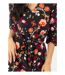 Robe courte manches 3/4 fluide LEYLA imprimé fleuri noir Coton Du Monde