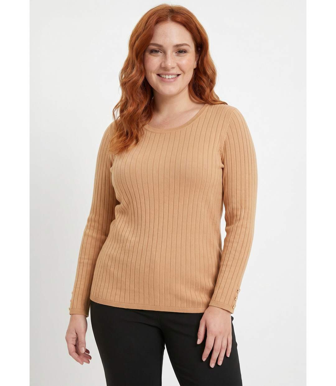 Pull doux côtelé court col rond côtes plates-1