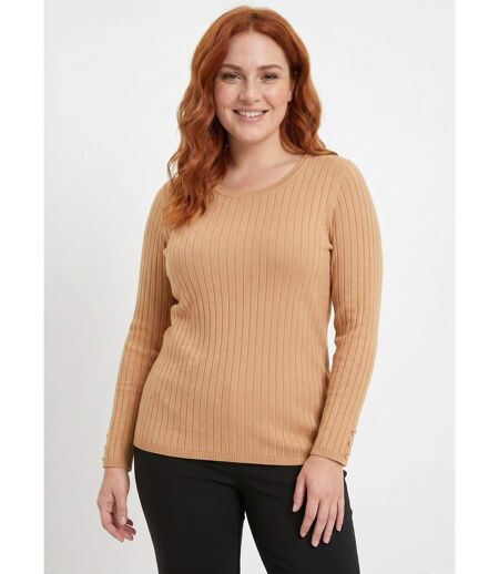 Pull doux côtelé court col rond côtes plates