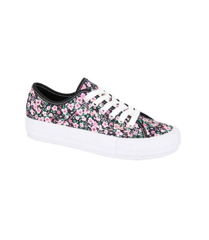 Womens/ladies floral trainers black Rdek