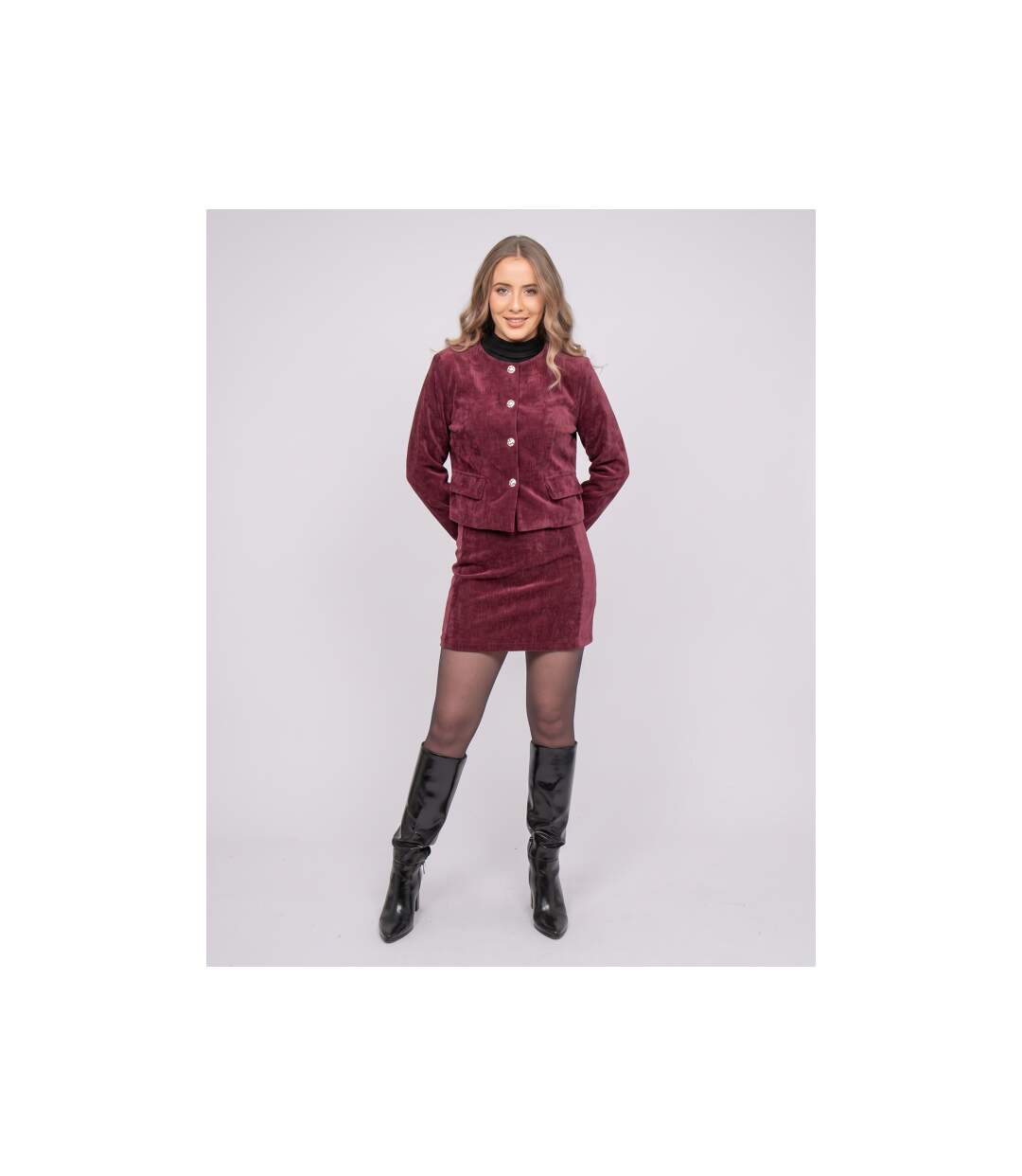 Veste courte effet velours boutons bijoux UXELLE - Dona X Lisa-4