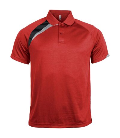 Kariban Proact Mens Short Sleeve Quick Dry Polo Shirt (Red/ Black/ Storm Grey)