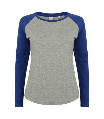 SF Womens/Ladies Heather Long-Sleeved Baseball T-Shirt (Heather Grey/Royal Blue) - UTPC5706