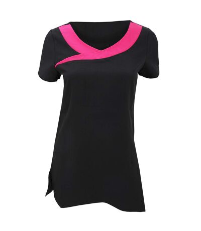 Premier Womens/Ladies Ivy Beauty And Spa Tunic (Contrast Neckline) (Black/ Hot Pink) - UTRW2827