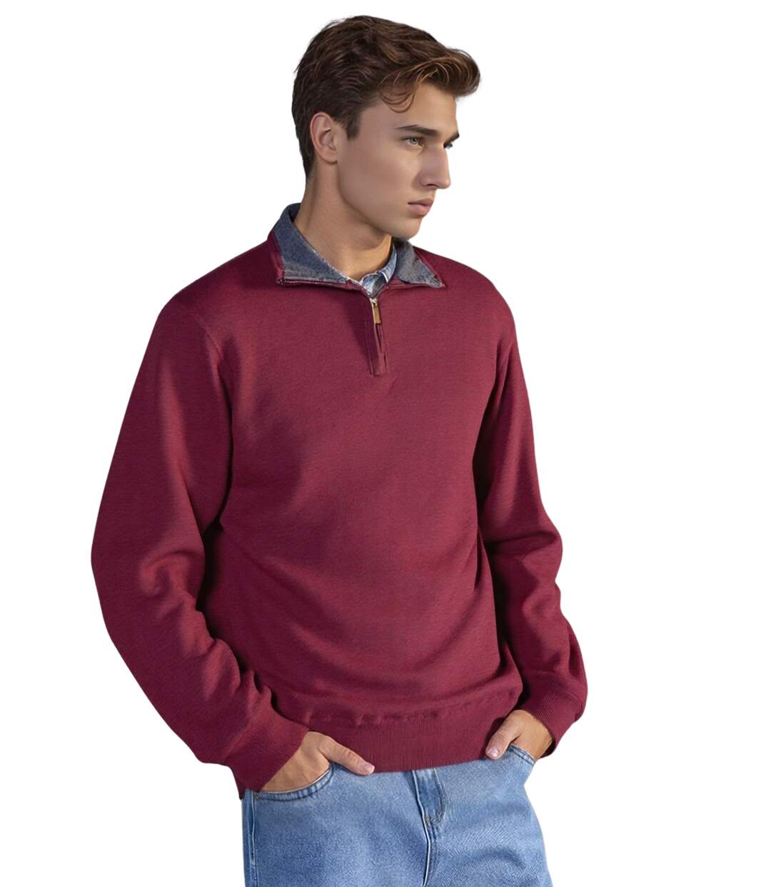 Pull Col Camionneur Brique - Grand Taille, Douceur Cashmere Touch pour Hommes-1