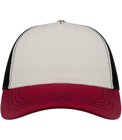 Unisex adult rapper 5 panel canvas recycled trucker cap white/burgundy/black Atlantis