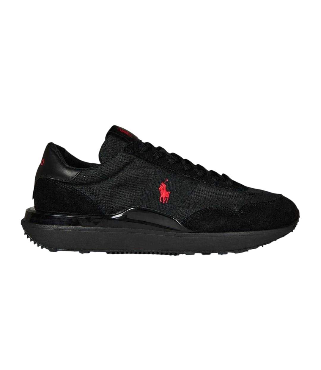 Mens Train 89 Embroidered Logo Suede Chunky Platform Trainers Triple Black Ralph Lauren-1