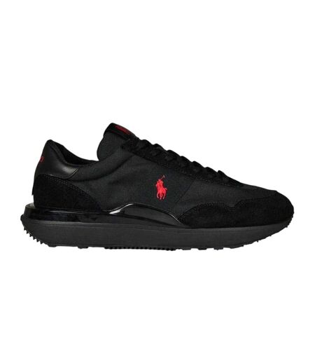 Mens Train 89 Embroidered Logo Suede Chunky Platform Trainers Triple Black Ralph Lauren