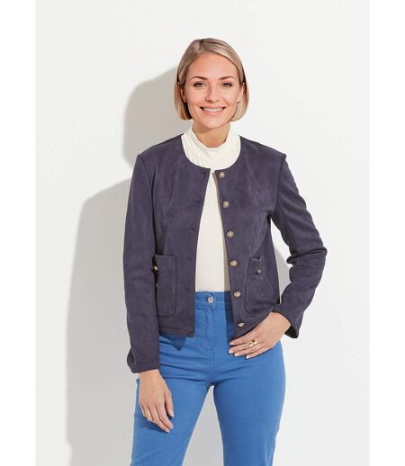 Veste sans col boutonnée courte marine