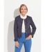 Veste sans col boutonnée courte marine-1