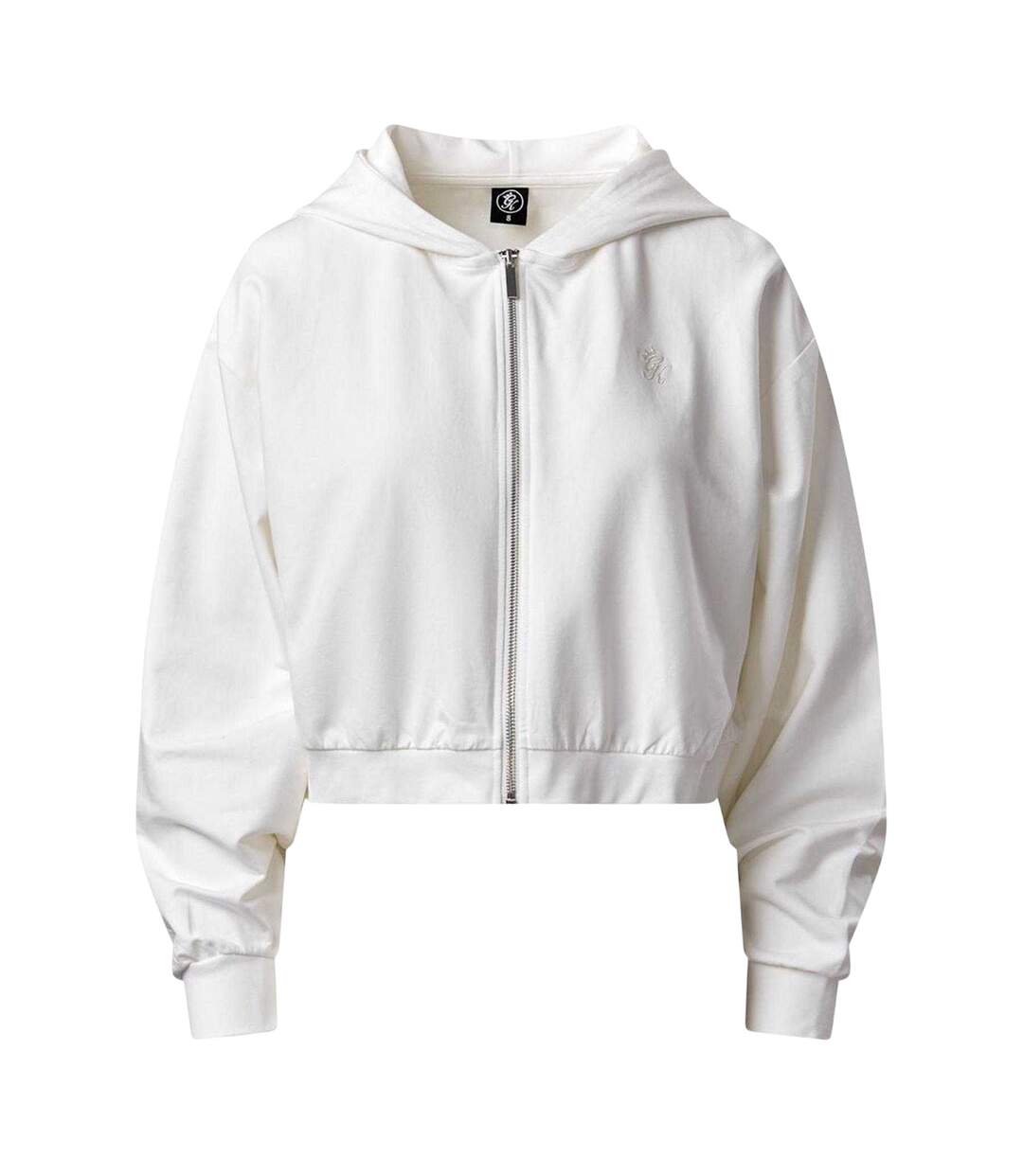 Womens/ladies Victory Relaxed Fit Crop Hoodie Cream Gym King-1
