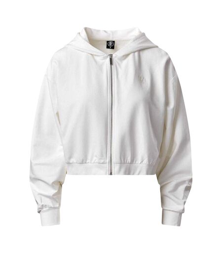 Womens/ladies Victory Relaxed Fit Crop Hoodie Cream Gym King