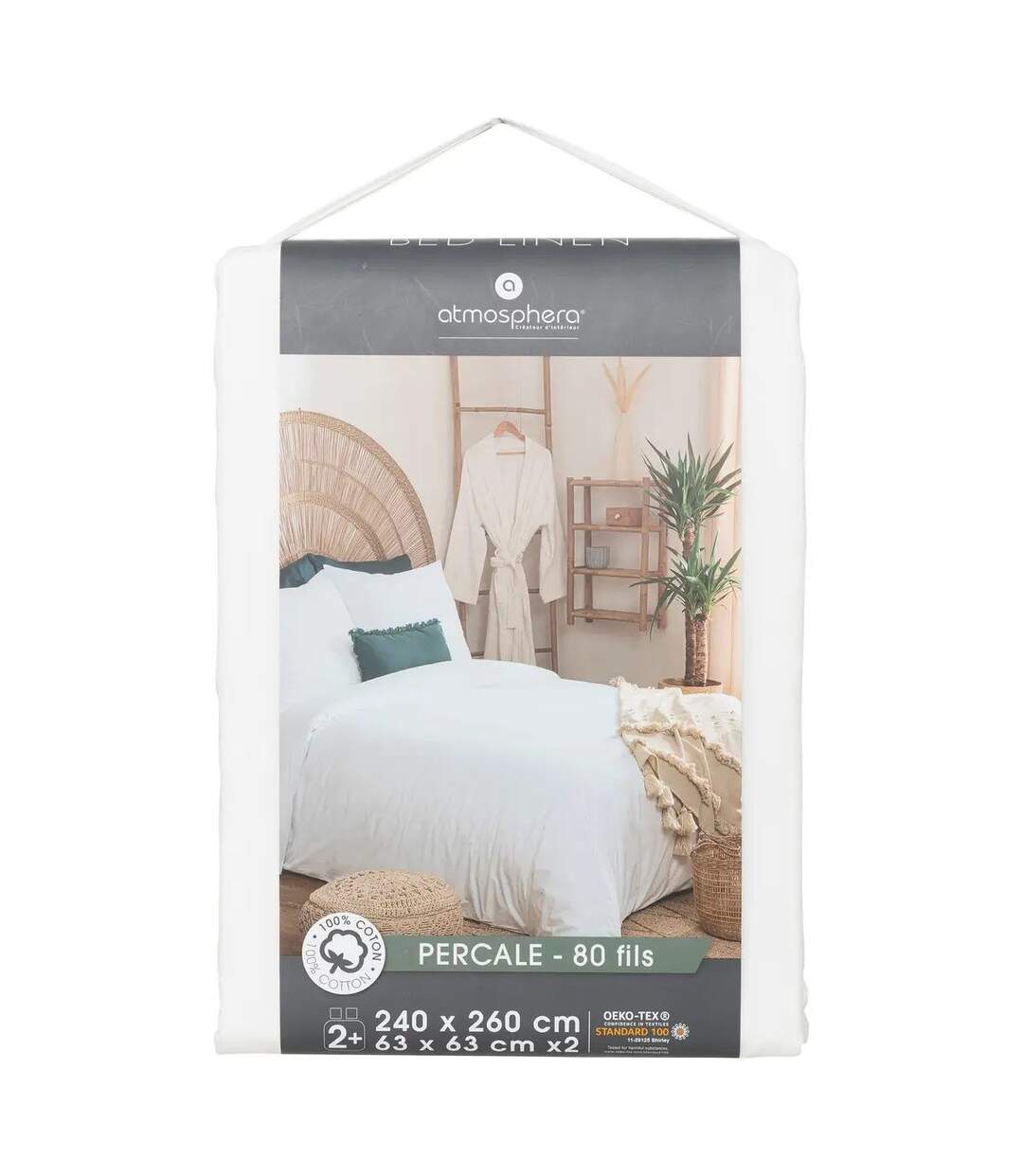 Parure de Lit 3 Pièces Percale 260x240cm Blanc-4