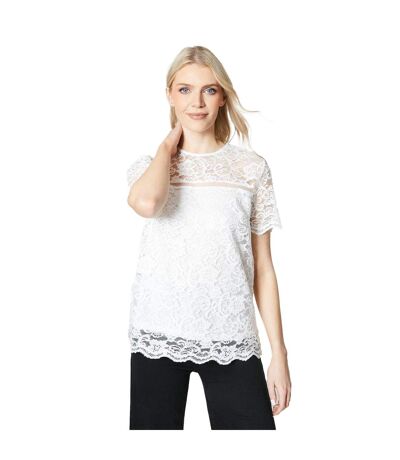 Womens/ladies lace jersey lace detail top ivory Principles