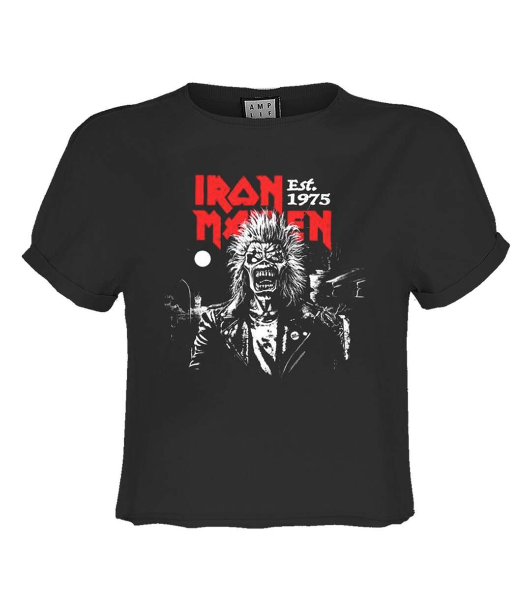 Womens/ladies 50th 2 Colour 1975 Eddie Iron Maiden Crop Top Charcoal Amplified-1