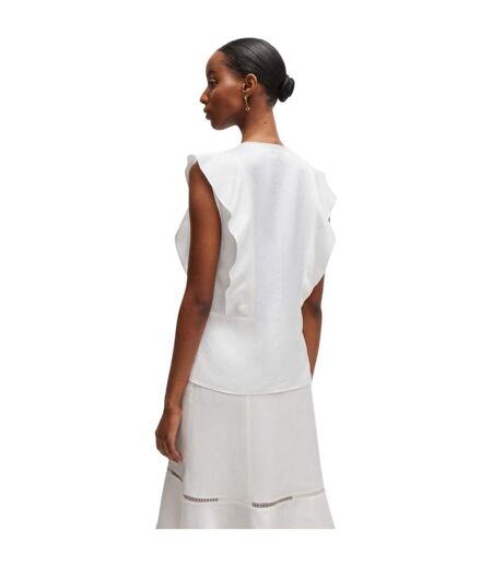 Womens/ladies Keyhole Regular Ruffle Blouse White Boss