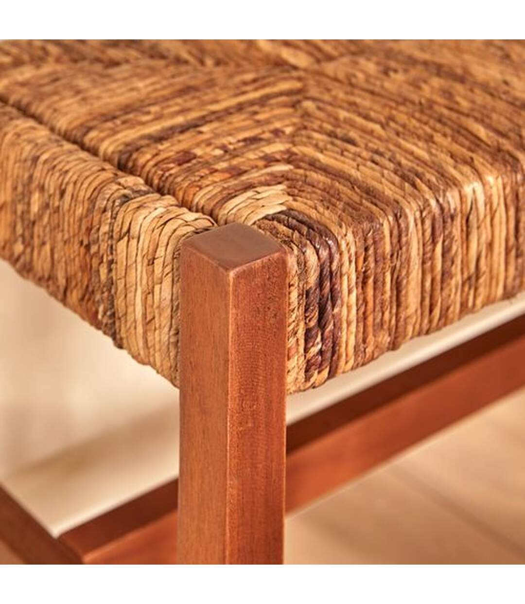 Banc 2 places avec assise tressée en bois SIDOAN - Marron-3