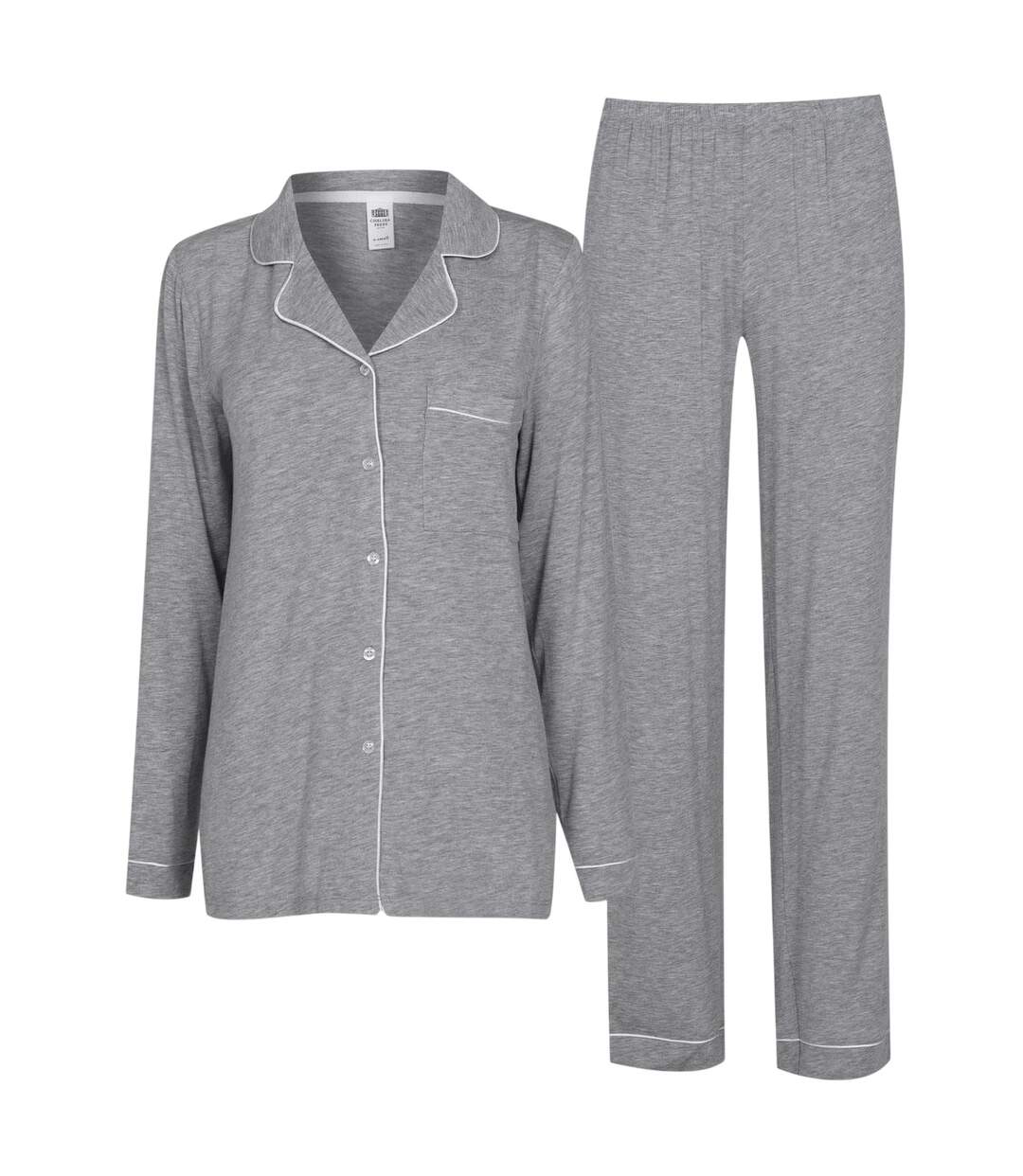 Womens/ladies Modal Button-down Long Pyjama Set Grey Chelsea Peers-1