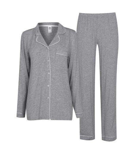 Womens/ladies Modal Button-down Long Pyjama Set Grey Chelsea Peers