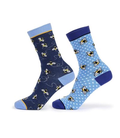 Aubrion Womens/Ladies Bee Bamboo Socks (Pack of 2) (Blue/Yellow) - UTER1625