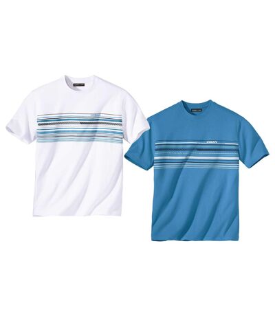 Pack of 2 Men's Summer T-Shirts - White Turquoise