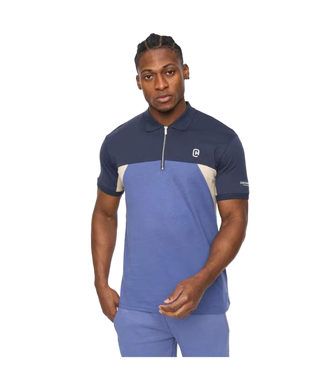Mens Colour Block Half Zip Regular Polo Shirt Blue C.P. Company-1