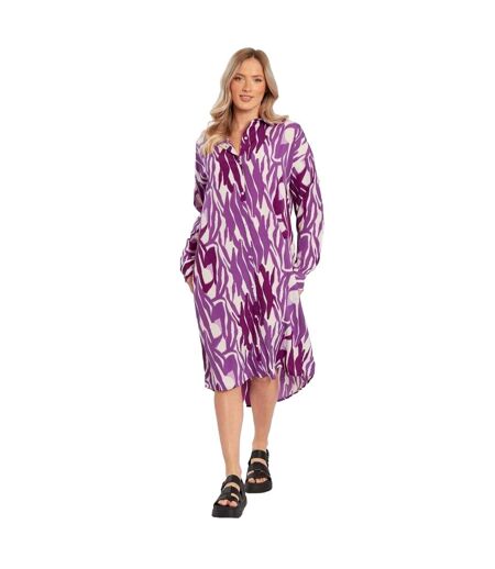 Womens/ladies Zebra Print Tailored Midi Shirt Dress Purple Influence