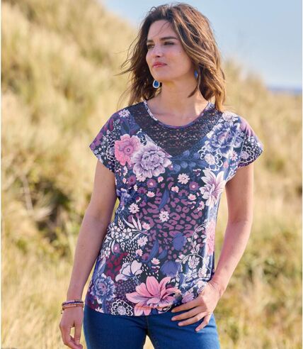 T-shirt imprimé femme - rose violet