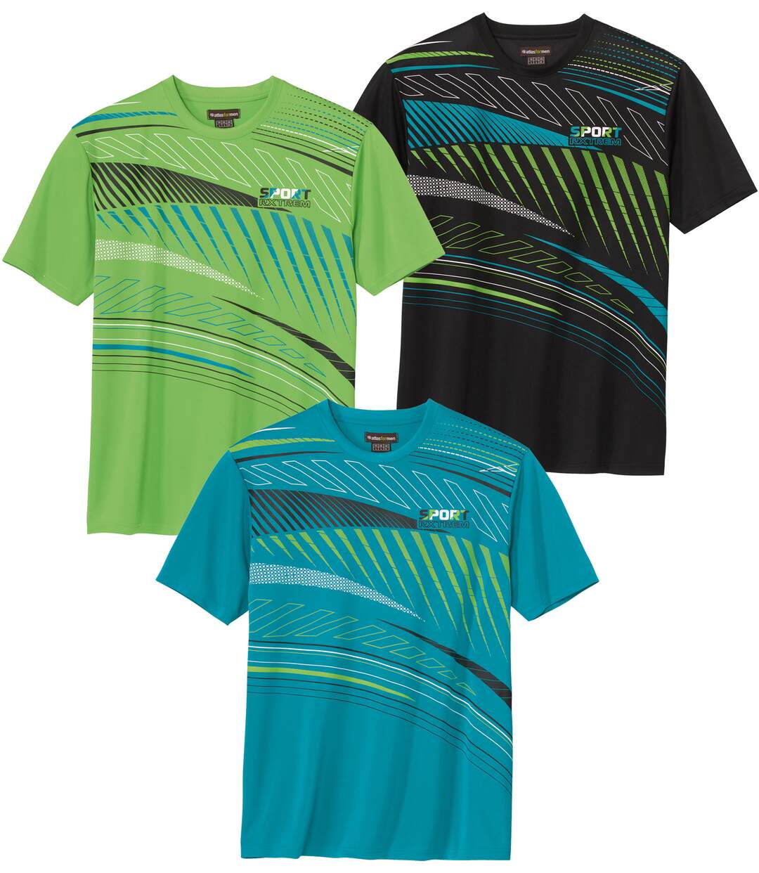 Pack of 3 Men's Sports T-Shirts - Blue Black Green-1