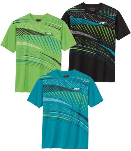 Pack of 3 Men's Sports T-Shirts - Green Blue Black