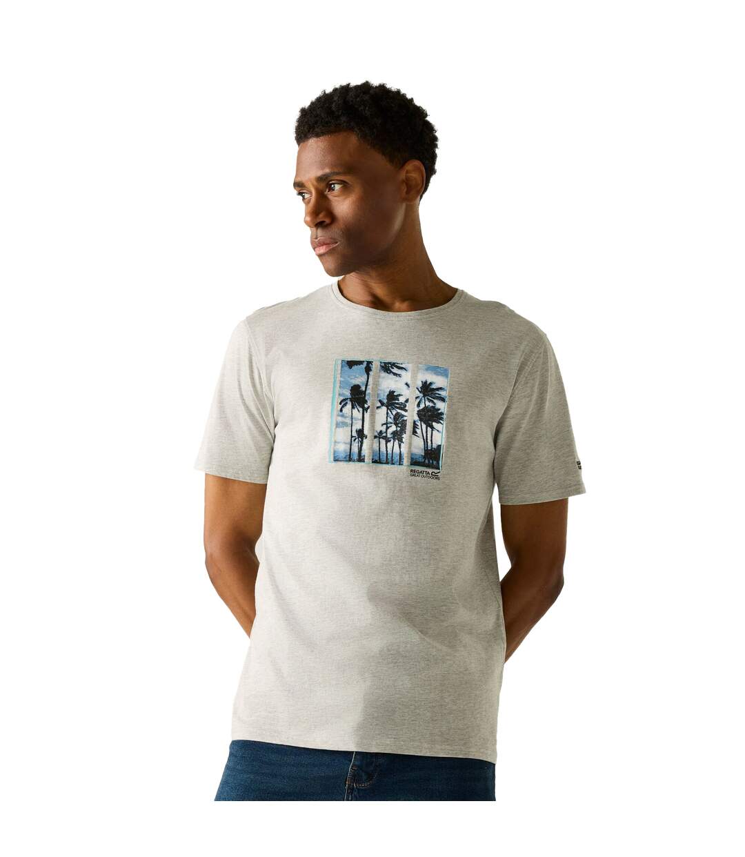T-shirt Motif/style Palmier Cline Homme Gris Chiné Regatta-1
