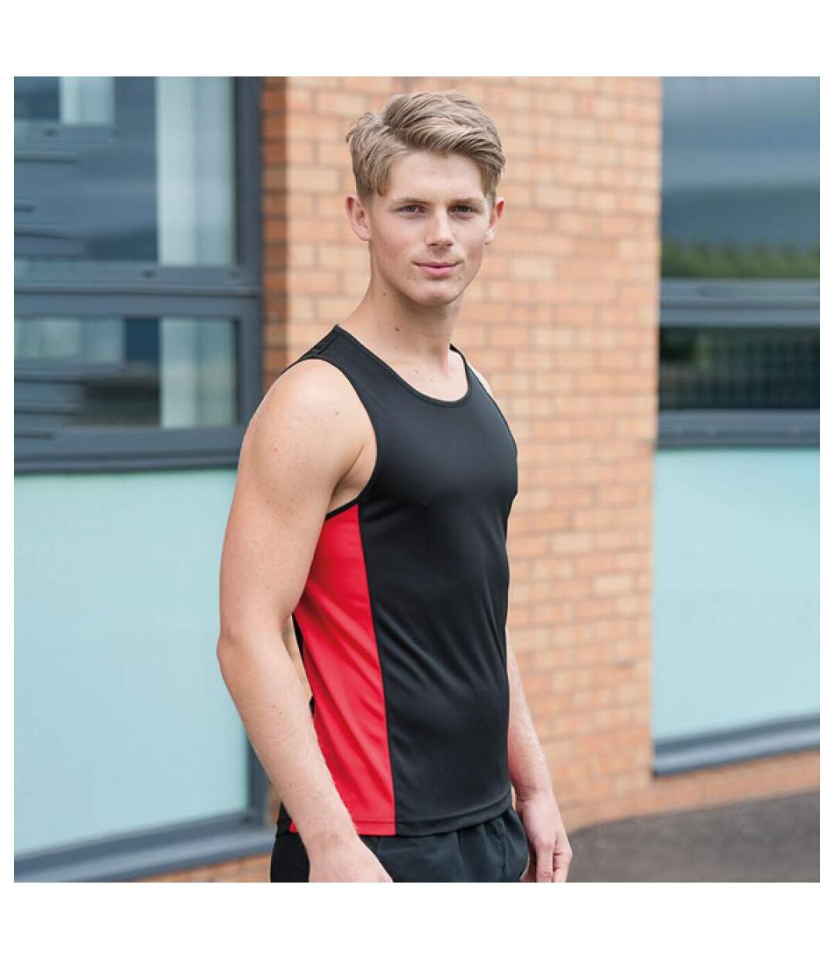 AWDis Just Cool Mens Contrast Panel Sports Vest Top (Jet Black/Fire Red)
