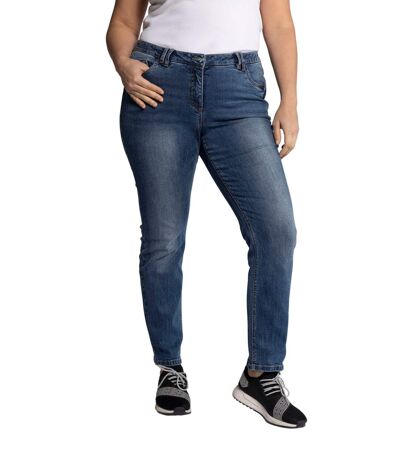 ULLA POPKEN Jeans Sammy, forme étroite à 5 poches, délavage à la mode blue denim NEUF