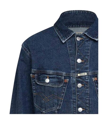 Mens Embroidered Logo Comfort Denim Jacket Blue Replay