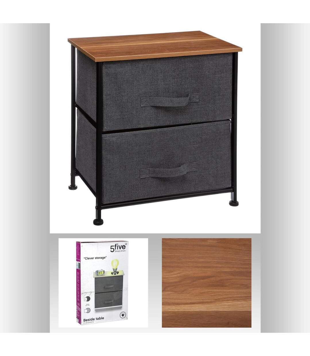 Table de chevet à 2 Tiroirs - H. 51 cm - Gris foncé-3
