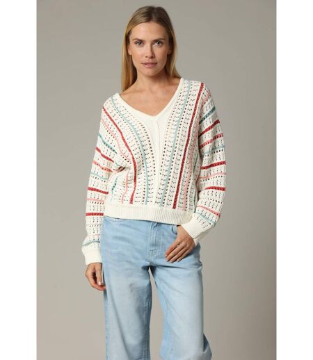 Pull en maille ajourée avec col V MADJI