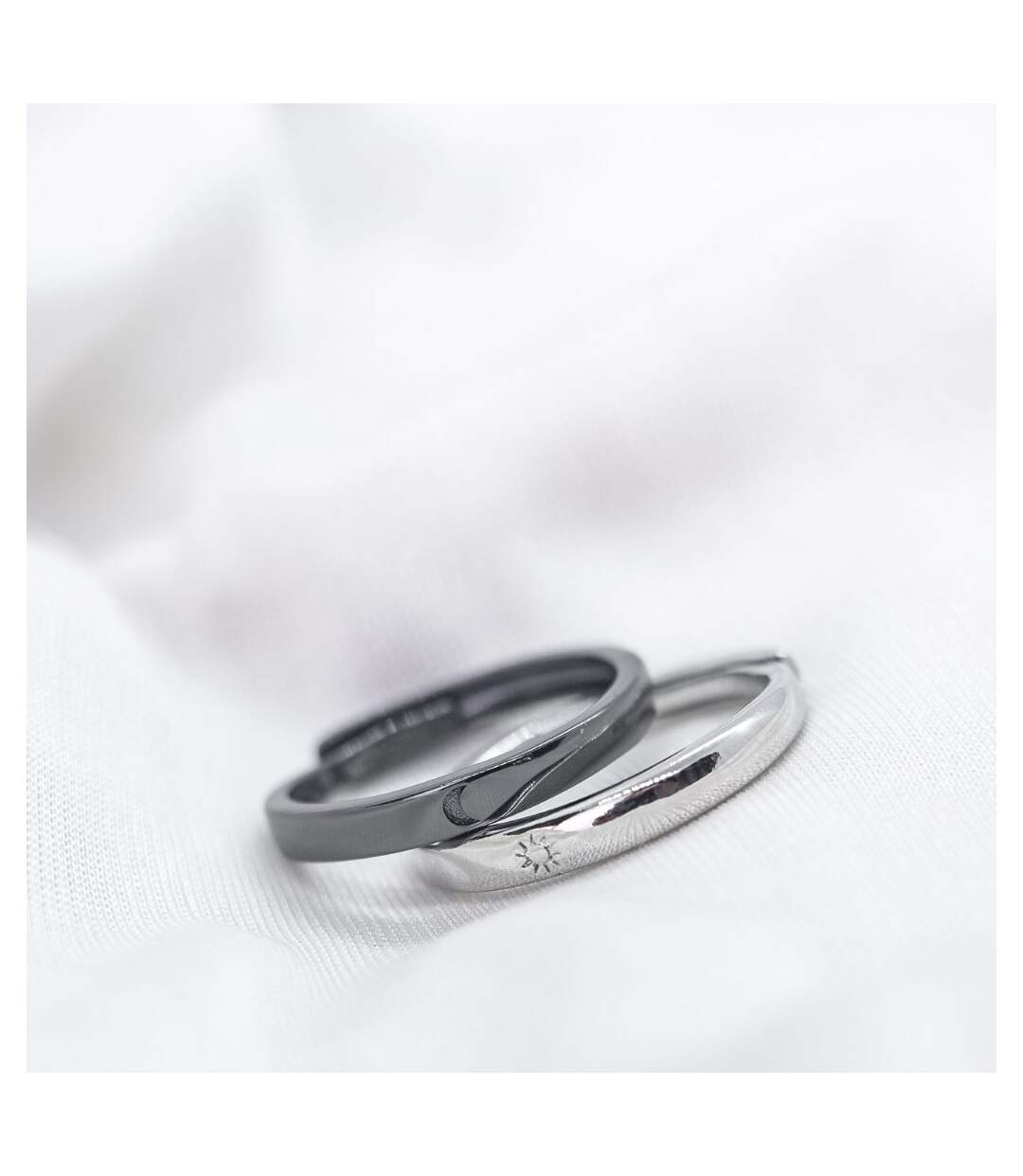 Adjustable Sterling Silver Couple Moon and Sun Promise Ring set-1