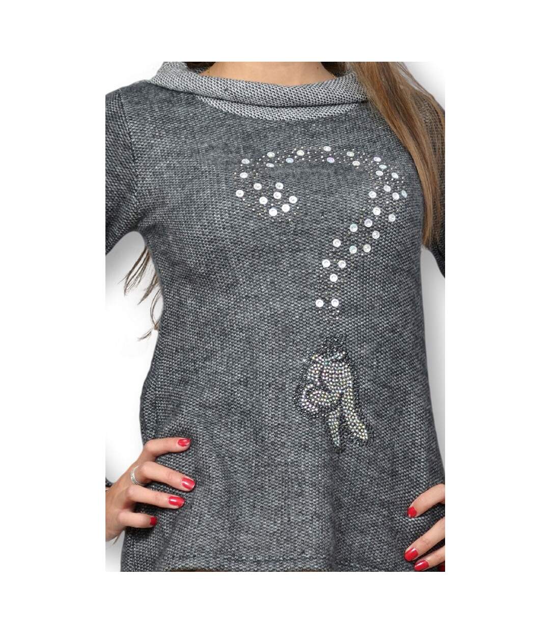 Pull femme manches longues de couleur gris col boule-4