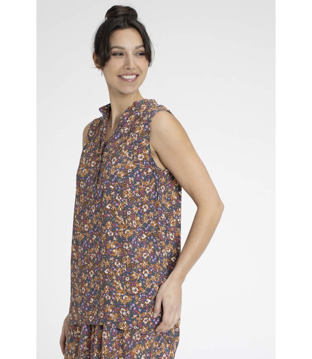 Top TROPIQUE Fleurs marron-2