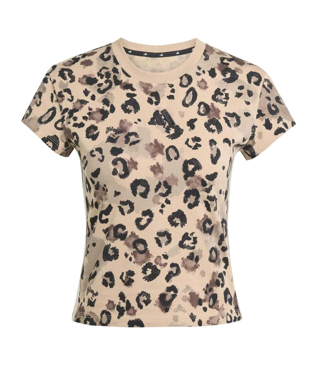 Womens/ladies Leopard Print Jersey Crew Neck T-shirt Beige Black Adidas-2