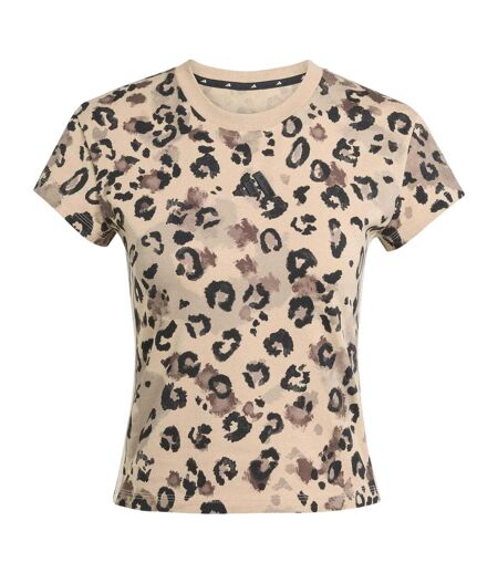 Womens/ladies Leopard Print Jersey Crew Neck T-shirt Beige Black Adidas