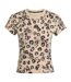 Womens/ladies Leopard Print Jersey Crew Neck T-shirt Beige Black Adidas-2