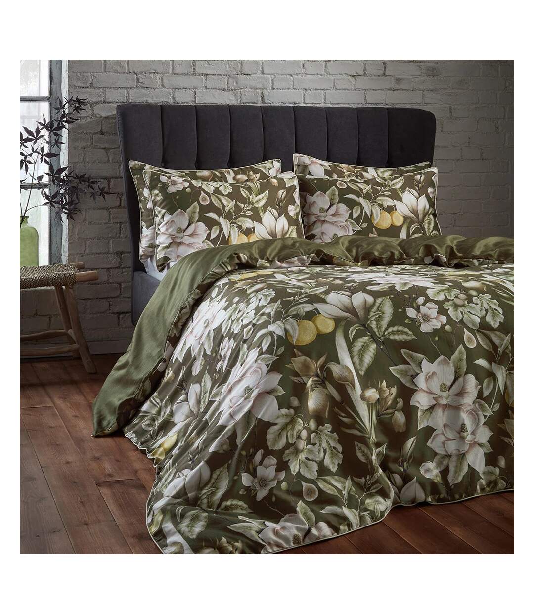 Lavish sateen floral duvet cover set moss EW by Edinburgh Weavers-3