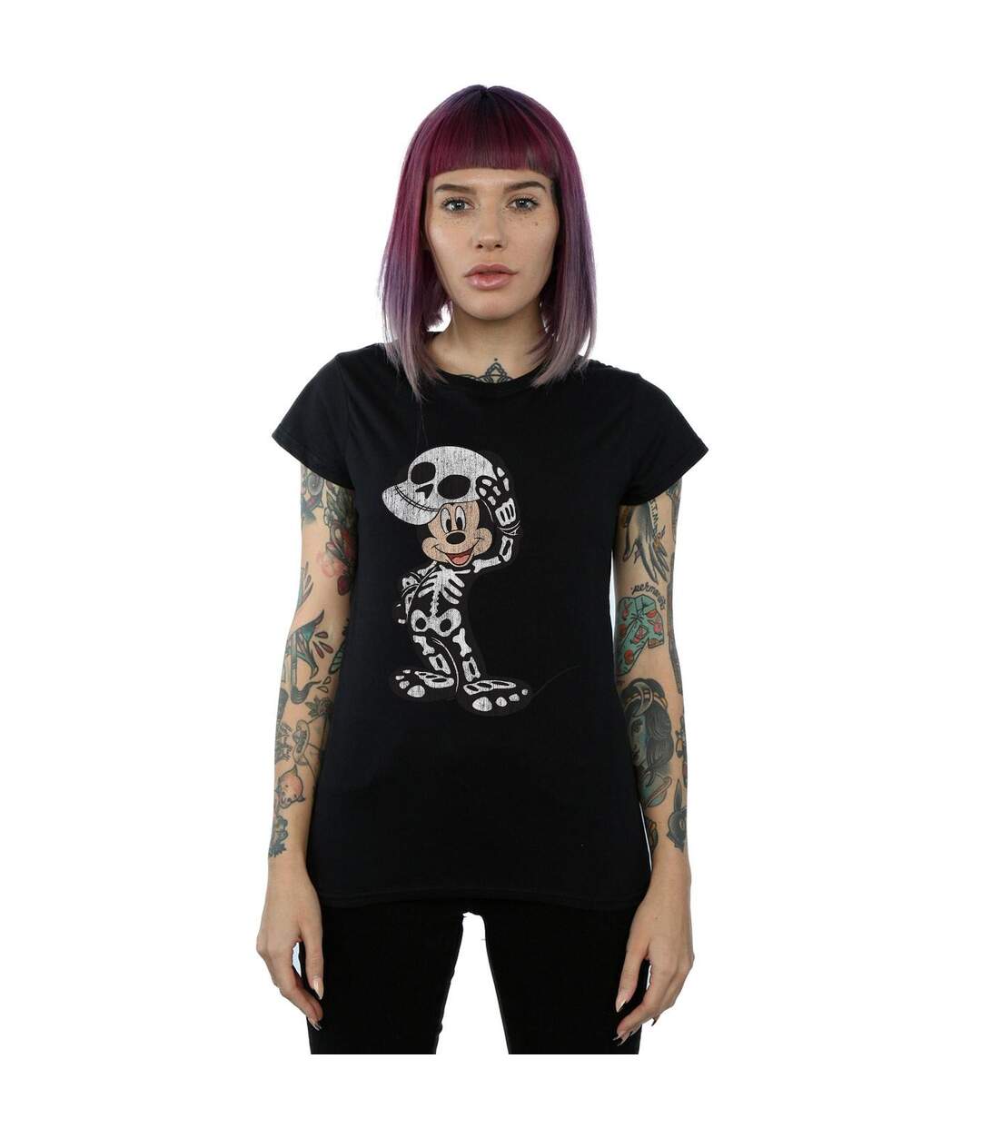 Disney T-shirt en coton Mickey Mouse Skeleton Femme/Ladies (Noir) - UTBI31945-2