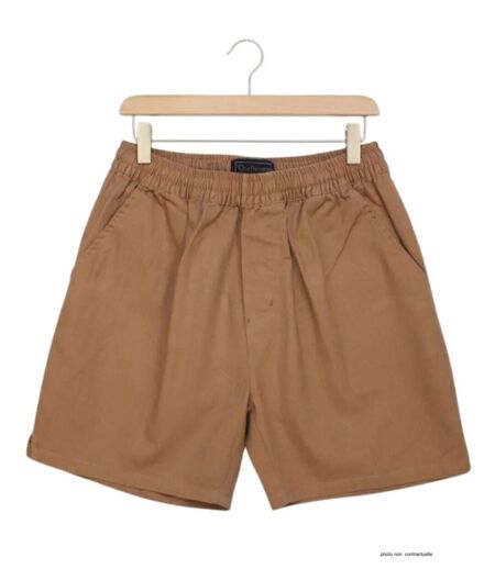 Short homme CHALLENGER BIVOUAC3 camel marron : le confort absolu du pur coton à taille élastiquée