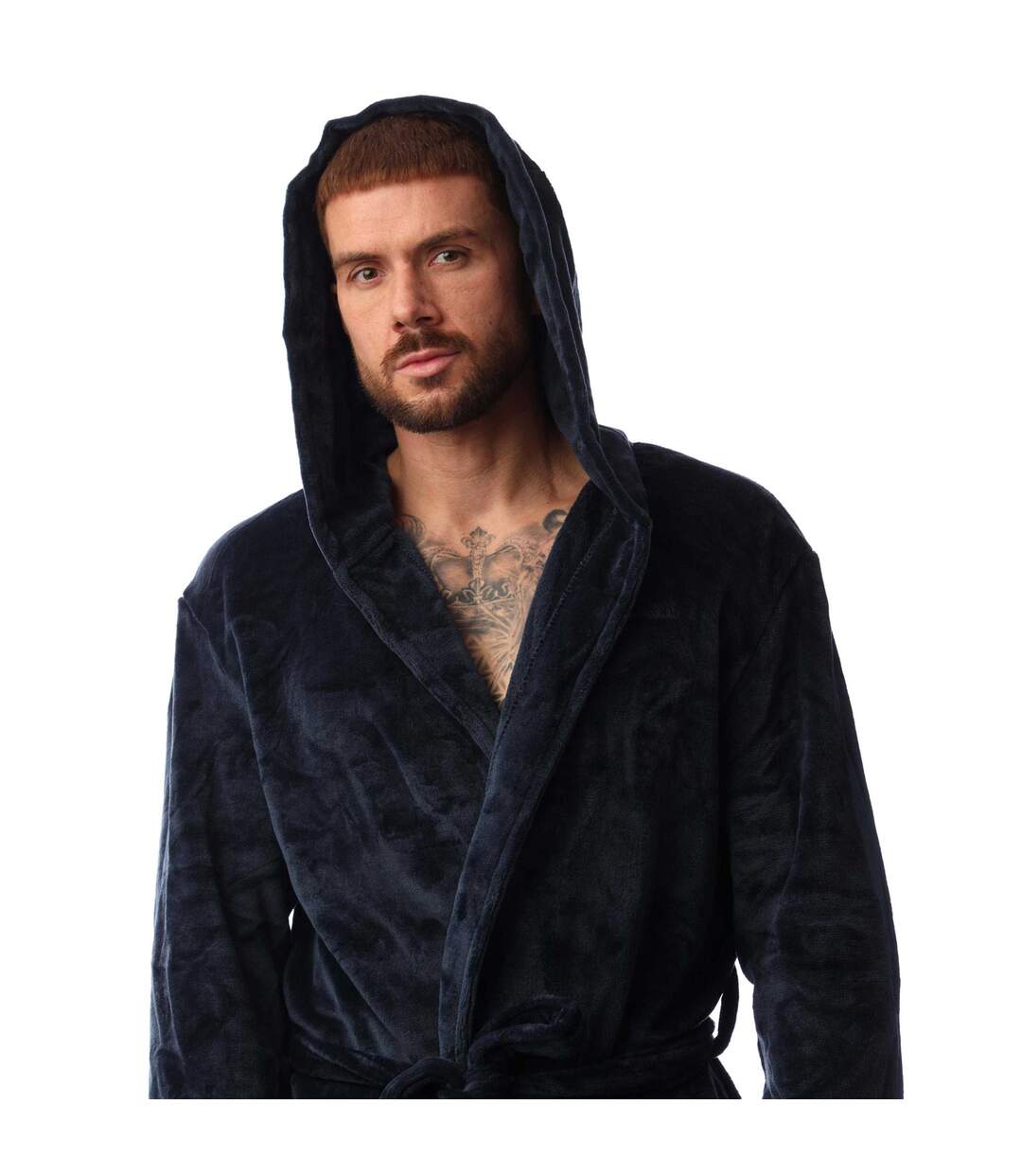 Mens Enstrada Fleece Dressing Gown Navy Bench-1