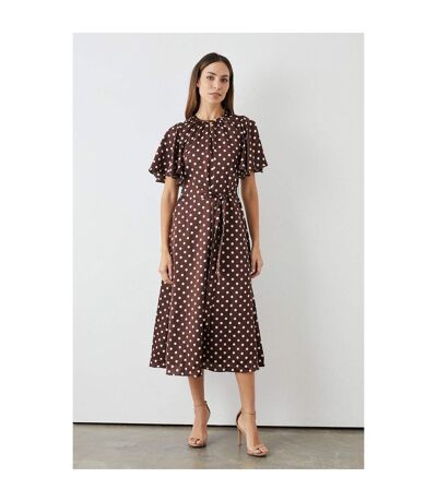 Principles Womens/Ladies Spotted Keyhole Midi Dress (Chocolate Brown) - UTDH6427