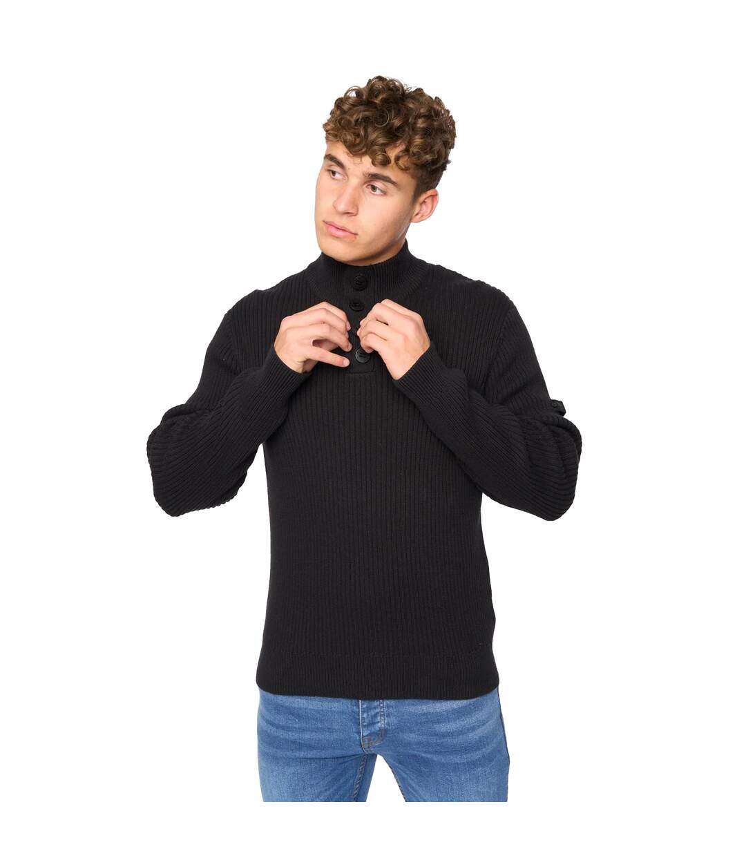 Mens wellburys chunky knit jumper black Crosshatch-3